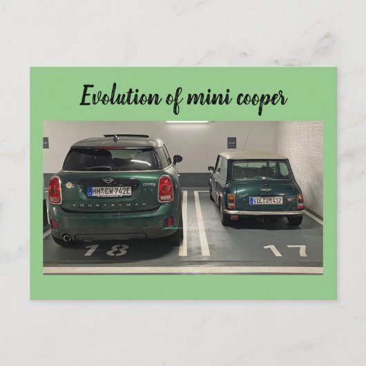 Evolutie van mini cooper briefkaart (Voorkant)