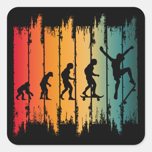 Evolutie Van Skateboarden Skater Vierkante Sticker (Voorkant)