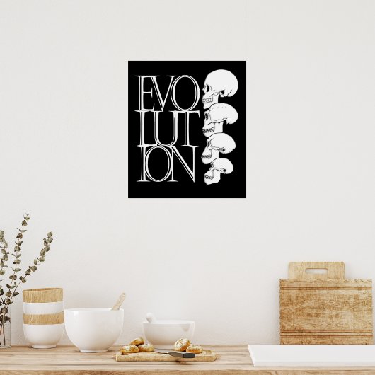 Evolutie (zwart, met witte rand) poster (Keuken)