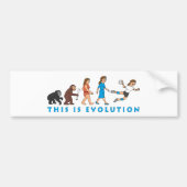 evolution female handball player comic bumpersticker (Voorkant)
