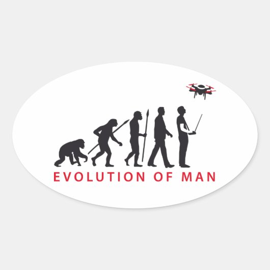 evolution of man controlling drone ovale sticker (Voorkant)