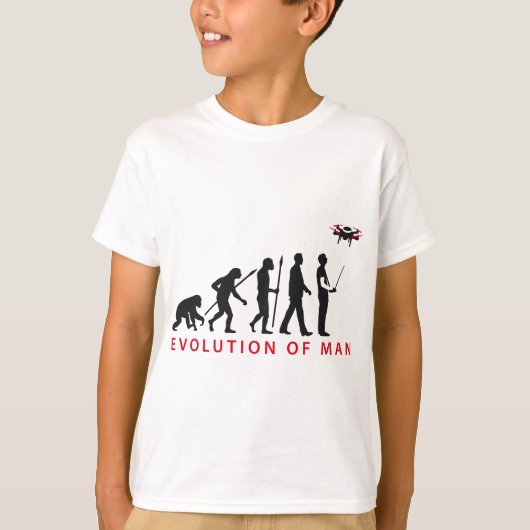 evolution of man controlling drone t-shirt (Voorkant)