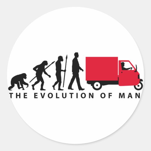 Evolution of man Piaggio Ape mini transporter Ronde Sticker (Voorkant)