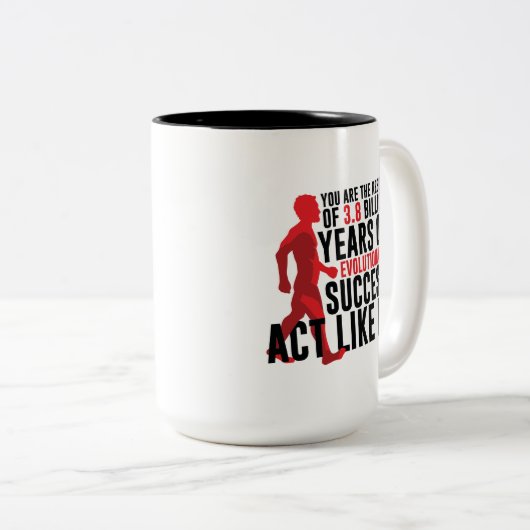 Evolutionair succes tweekleurige koffiemok (Voorkant rechts)