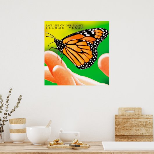 Evolve aan geweldloosheid. Word Vegan. Poster (Keuken)