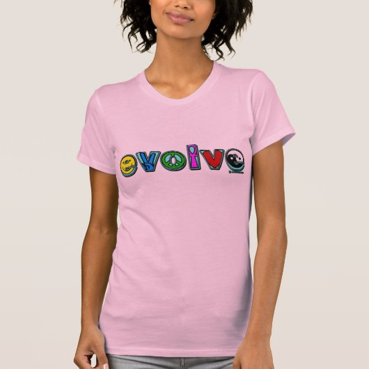 EVOLVE met zes symbolen voor vrede en vooruitgang T-shirt (Voorkant)