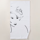 Evolved Black Line Art gestileerde Vrouw Touch Strandlaken (Voorkant)