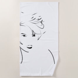 Evolved Black Line Art gestileerde Vrouw Touch Strandlaken