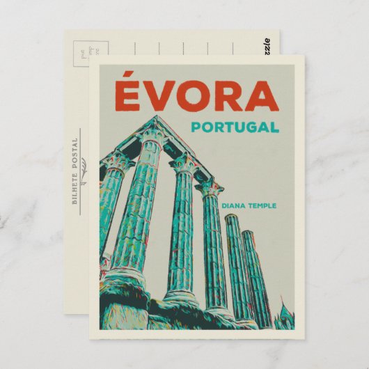 Evora Diana tempel afbeelding Portugal Briefkaart (Voorkant / Achterkant)