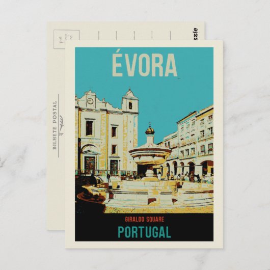 Evora Giraldo-afbeelding Portugal Briefkaart (Voorkant / Achterkant)