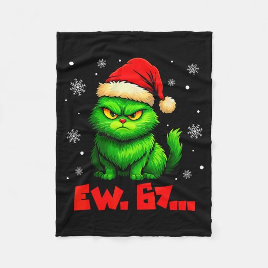 Ew 67 Zes Zeven Groene Kat Kerstman Muts Grappige Fleece Deken (Voorkant)