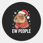 Ew Mens Capybara Kerst Grappige Introvert Vakantie Ronde Sticker (Voorkant)