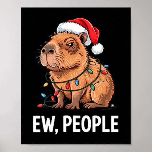 Ew Mens Capybara Kerstlichten Grappige Introvert Poster (Voorkant)