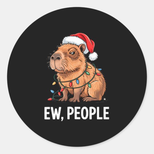Ew Mensen Capybara Kerstlichten Grappige Introvert Ronde Sticker (Voorkant)
