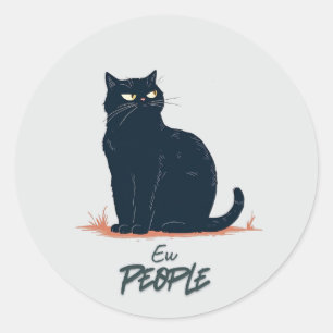 Ew Mensen Grappige Introvert Kat Vintage Ronde Sticker