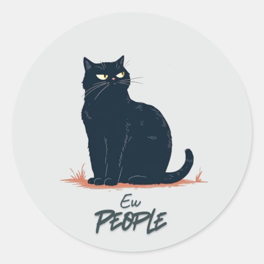 Ew Mensen Grappige Introvert Kat Vintage Ronde Sticker (Voorkant)