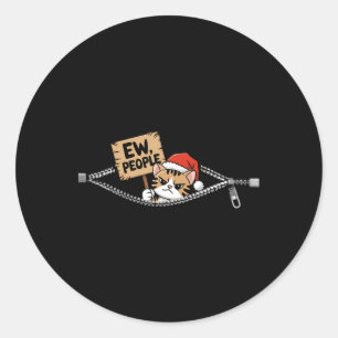 Ew Mensen Grappige Schattigee Kerstkat Voor Kat En Ronde Sticker