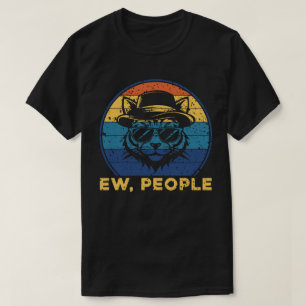 Ew Mensen Retro Zonsondergang Introvert Kat T-shirt