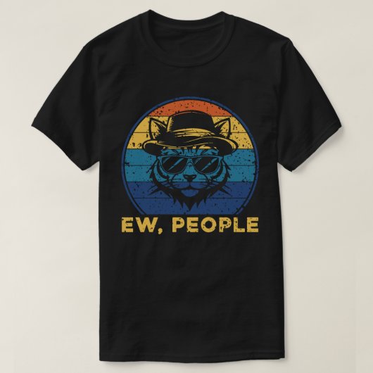 Ew Mensen Retro Zonsondergang Introvert Kat T-shirt (Design voorkant)