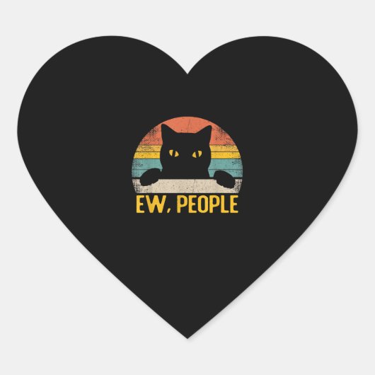 Ew, Mensen Zwarte Kat Retro – Grappig Cat_1 Hart Sticker (Voorkant)