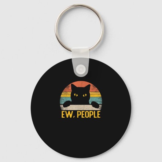 Ew, Mensen Zwarte Kat Retro – Grappig Cat_1 Sleutelhanger (Voorkant)