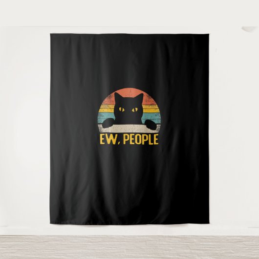 Ew, Mensen Zwarte Kat Retro – Grappig Cat_1 Wandkleed (Voorkant)