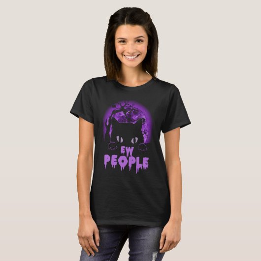 Ew People  Black Cat Anti Social Introvert Hallowe T-shirt (Voorkant volledig)