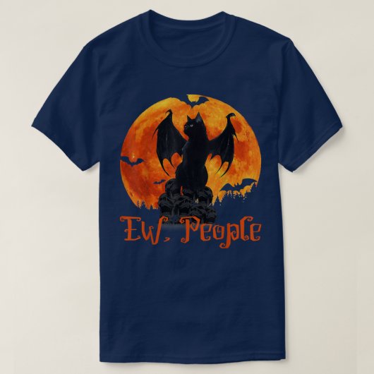 Ew People Black Cat Bat Wings Halloween  T-shirt (Design voorkant)