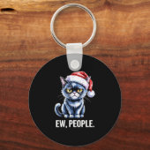 Ew People Black Cat Christmas Funny Introvert Holi Sleutelhanger (Voorkant)