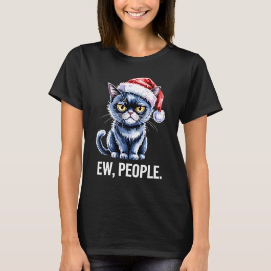Ew People Black Cat Christmas Funny Introvert Holi T-shirt (Voorkant)
