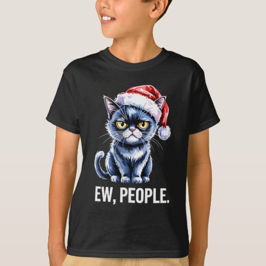 Ew People Black Cat Christmas Funny Introvert Holi T-shirt (Voorkant)