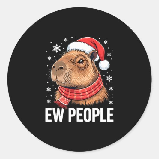 Ew People Capybara Christmas Funny Introvert Holid Ronde Sticker (Voorkant)