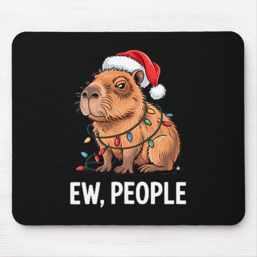 Ew People Capybara Christmas Lights Funny Introver Muismat (Voorkant)