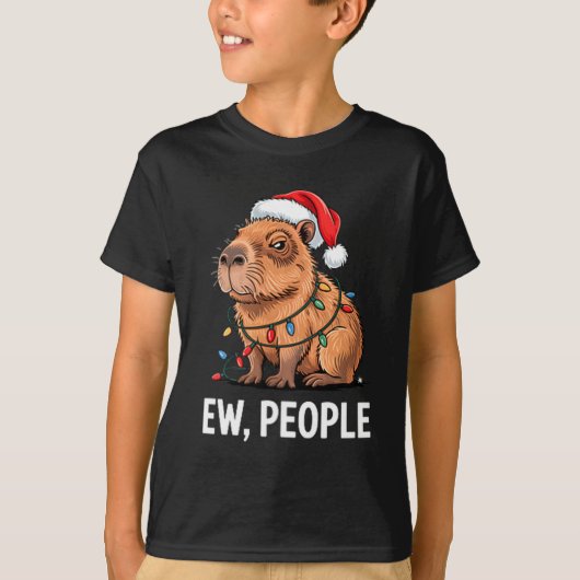 Ew People Capybara Christmas Lights Funny Introver T-shirt (Voorkant)