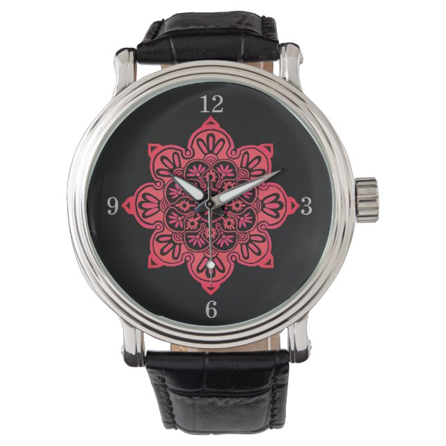 eWatch met rood medaillon op zwart gezicht Horloge (Voorkant)