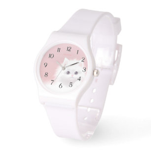 eWatch - Sweet White Fluffy Kat op Roze Horloge