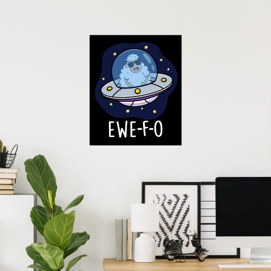 Ewe-F-O Funny UFO Pun Dark BG Poster (Thuiskantoor)