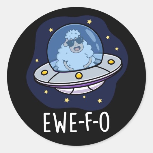 Ewe-F-O Funny UFO Pun Dark BG Ronde Sticker (Voorkant)