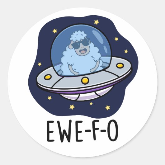 Ewe-F-O Funny UFO Pun Ronde Sticker (Voorkant)