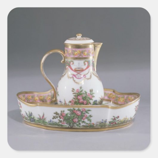 Ewer en bekken, vervaardigd in Parijs Vierkante Sticker (Voorkant)