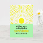 Ex-Husband Birthday Bright Sunshine Card Kaart<br><div class="desc">Verjaarkaart voor een ex-man. Een wens voor een verjaardag vol zonneschijn. Een heldere en vrolijke kaart met een gloeiende zon die heldere zonnestralen afgeeft.</div>