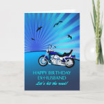 Ex Husband Birthday Motorbike Kaart<br><div class="desc">Fijne verjaardag ex-man kaart met een motor. Een perfecte kaart voor een fietser. Een blauwe motorfiets met een gestileerde zonsondergang en vliegende vogels. Elke fietsenliefhebber zal graag zo'n kaart krijgen.</div>