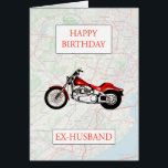 Ex-Husband Map en Motorbike Birthday<br><div class="desc">Gefeliciteerd met de verjaardag van een motorfiets enthousiast. Een rode fiets met een kaart op de achtergrond. Een geweldige kaart voor een ex-man die van fietsen houdt en rijdt. - Basiskaart en gegevens van OpenStreetMap en OpenStreetMap Foundation © OpenStreetMap</div>