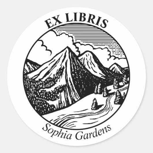 Ex Libris - Alpiene Landschap Ronde Sticker (Voorkant)