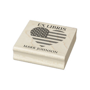 EX libris Amerikaanse vlag in hart boekplaat bibl Rubberstempel