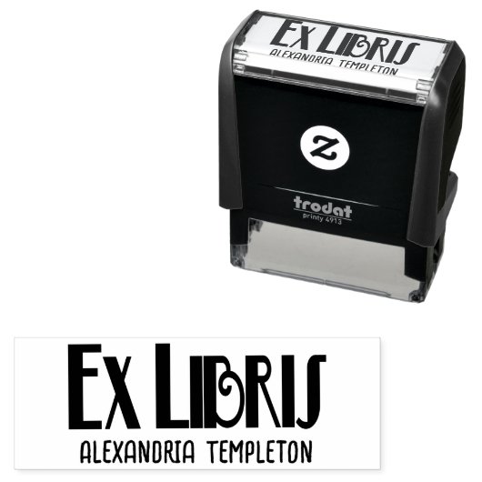 Ex Libris Art Deco Tekstbibliotheek Boeknaam Zelfinktende Stempel (In situ)