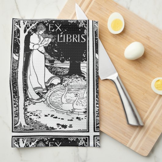 Ex Libris Art Nouveau Woman Leading Theedoek (Quarter Fold)
