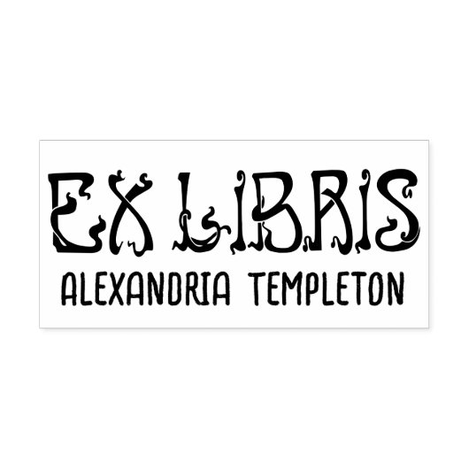 Ex Libris ArtNouveau Tekst Letter Bibliotheek Boek Zelfinktende Stempel (Design)