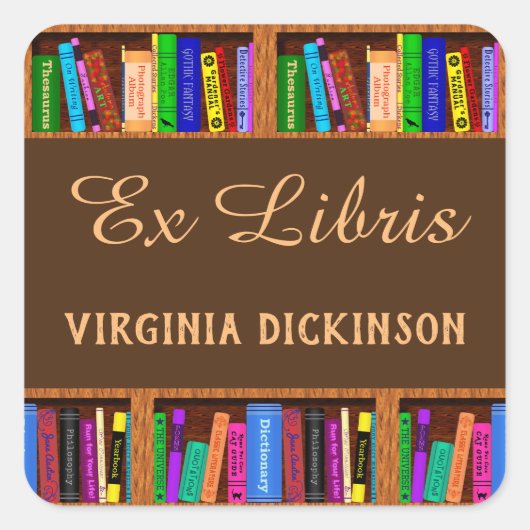 Ex Libris Bibliotheek Boekenrek Lezers Boekenplaat Vierkante Sticker (Voorkant)