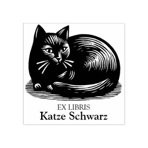 Ex Libris - Black Cat houtsnede stijl Rubberstempel